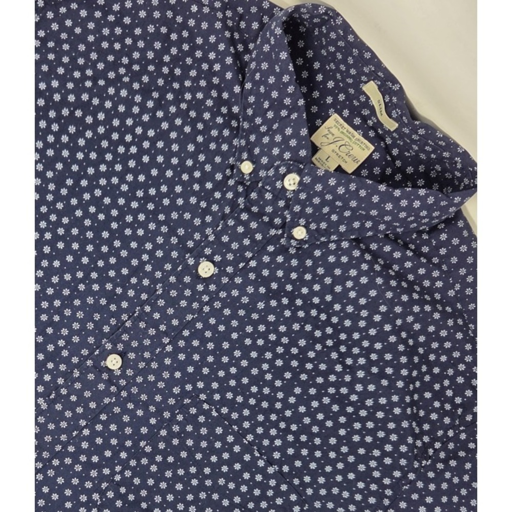 J Crew Shirt Mens Large Navy Blue Floral Slim Secret Wash Organic Cotton Stretch